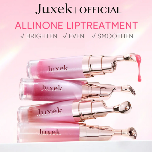 JUXEK Glass Lip Serum with Hyaluronic Acid & Peptide, Hydrating Plumping Lip Treatment for Soft Glossy Lips, Korean Beauty Moisture Balm with Cooling Metal Roller Applicator