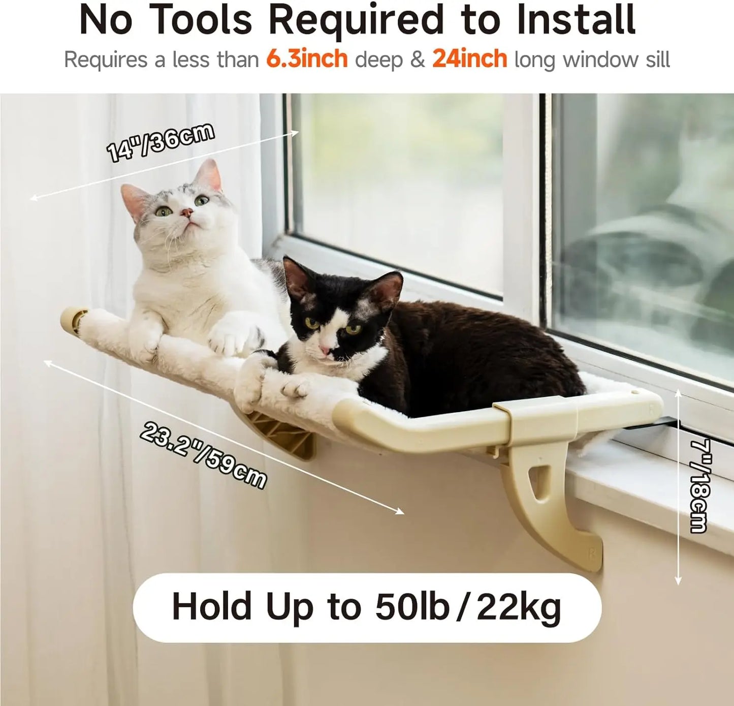 MEWOOFUN Cat Window Perch, Window Sill Mount Cat Hammock for Indoor Cats, Adustable Hammock with Removable Covers For Cat Bed Attach To Bedside