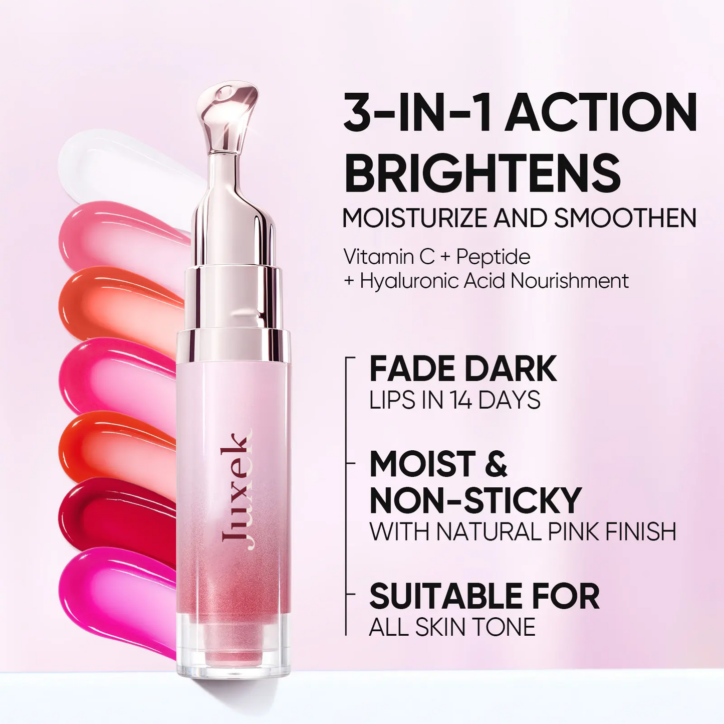 JUXEK Glass Lip Serum with Hyaluronic Acid & Peptide, Hydrating Plumping Lip Treatment for Soft Glossy Lips, Korean Beauty Moisture Balm with Cooling Metal Roller Applicator