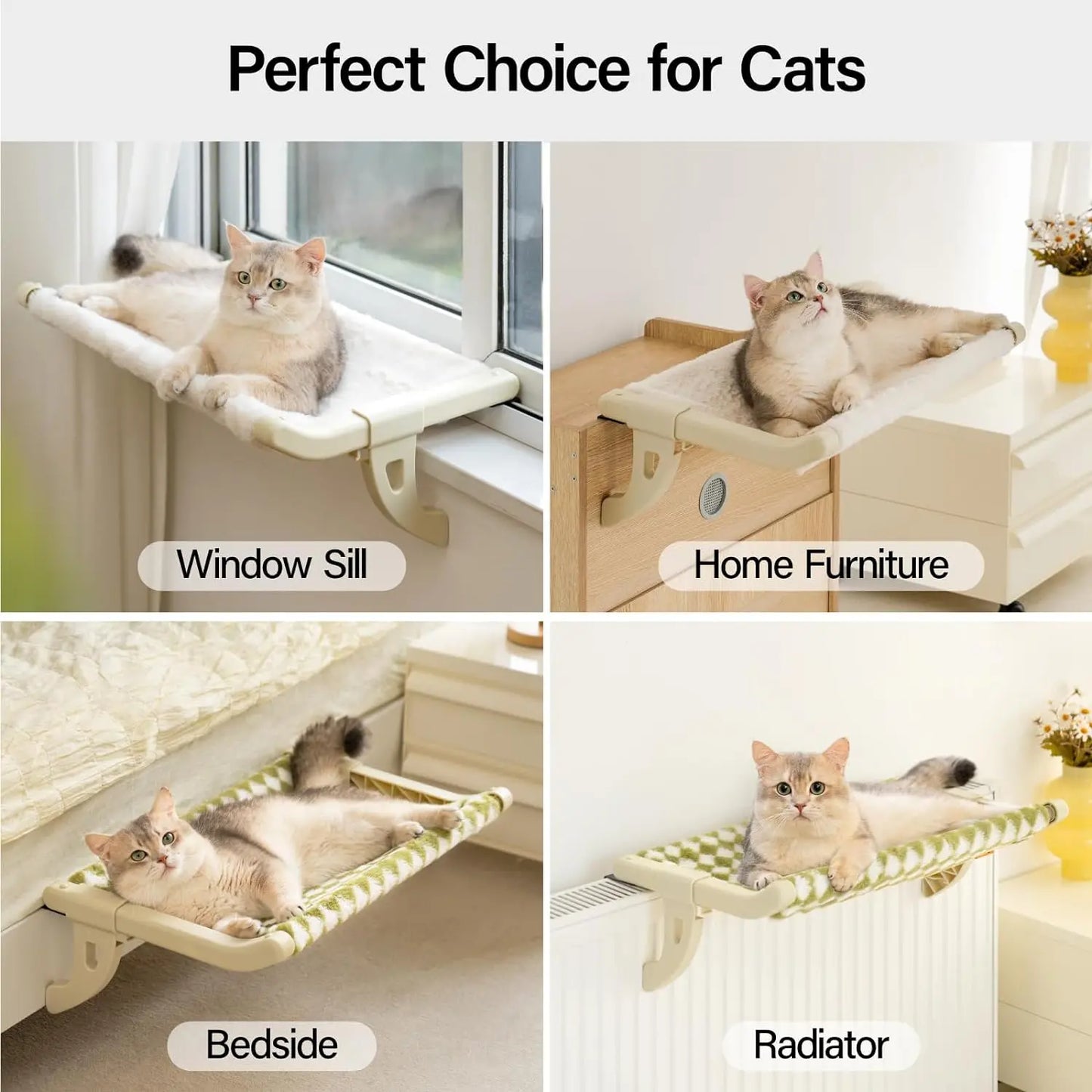 MEWOOFUN Cat Window Perch, Window Sill Mount Cat Hammock for Indoor Cats, Adustable Hammock with Removable Covers For Cat Bed Attach To Bedside