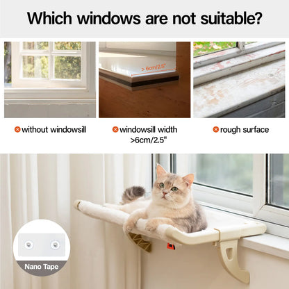 MEWOOFUN Cat Window Perch, Window Sill Mount Cat Hammock for Indoor Cats, Adustable Hammock with Removable Covers For Cat Bed Attach To Bedside
