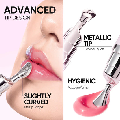 JUXEK Glass Lip Serum with Hyaluronic Acid & Peptide, Hydrating Plumping Lip Treatment for Soft Glossy Lips, Korean Beauty Moisture Balm with Cooling Metal Roller Applicator