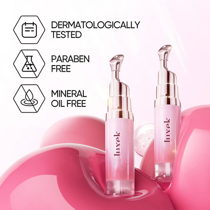 JUXEK Glass Lip Serum with Hyaluronic Acid & Peptide, Hydrating Plumping Lip Treatment for Soft Glossy Lips, Korean Beauty Moisture Balm with Cooling Metal Roller Applicator